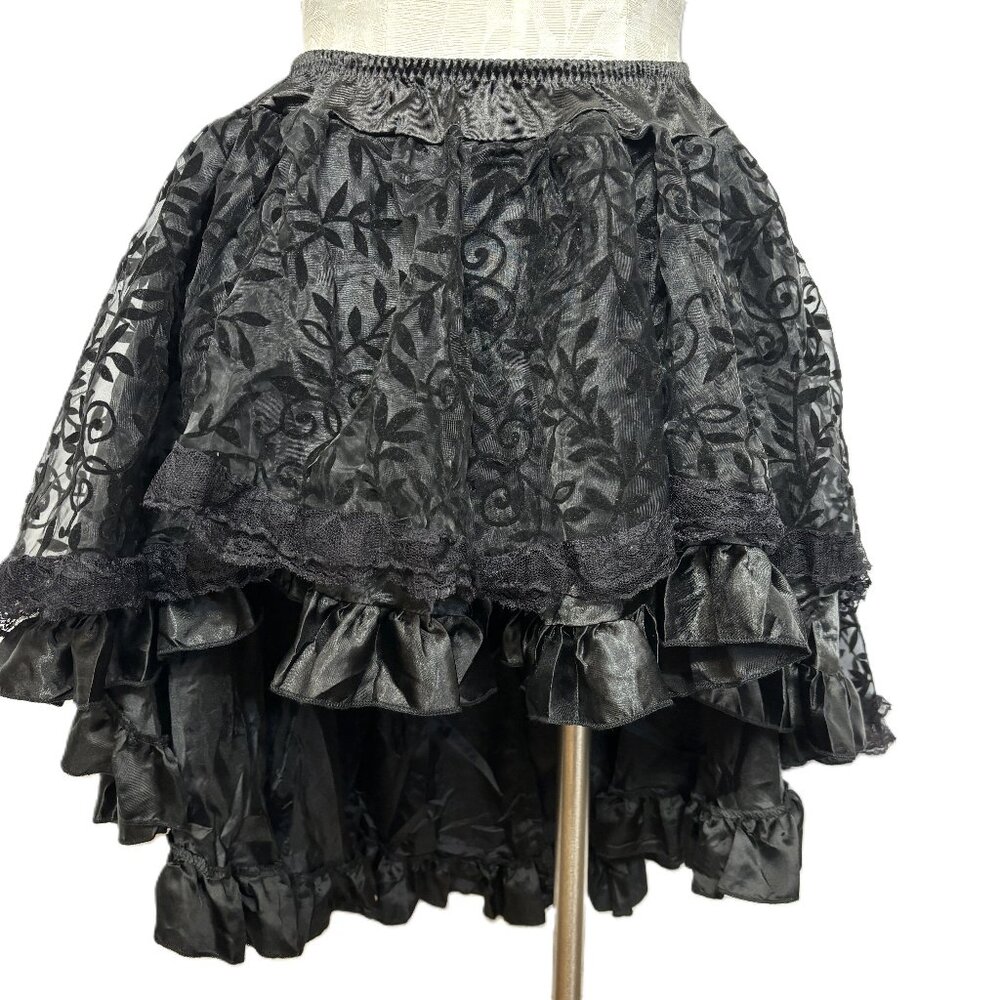 Black Lacy Gay 90’s Dance Hall Burlesque Hi Low Two Layer Skirt
